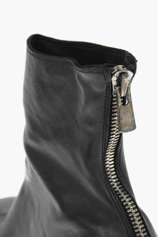 Squared Heel Horse Leather Booties with Back Zip 4cm