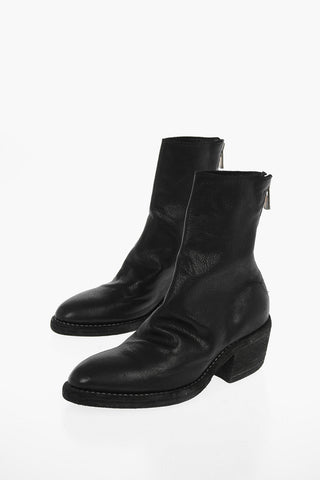 Textured Leather Western Booties with Back Zip 5cm