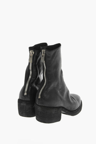 Textured Leather Western Booties with Back Zip 5cm