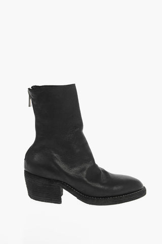 Textured Leather Western Booties with Back Zip 5cm