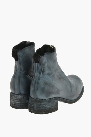Front Zipped Brushed Leather Booties 4cm
