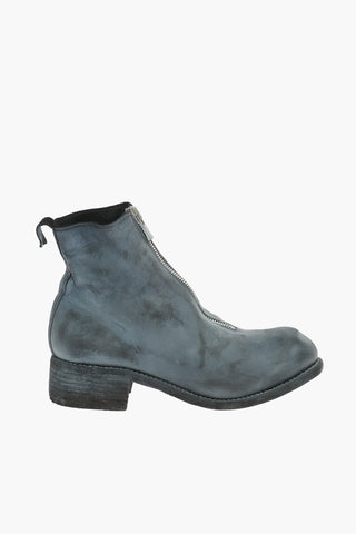 Front Zipped Brushed Leather Booties 4cm