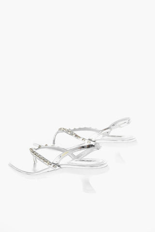 Sandali Infradito METAL TECH in Pelle Lamè con Tacco a Rocchetto 4cm
