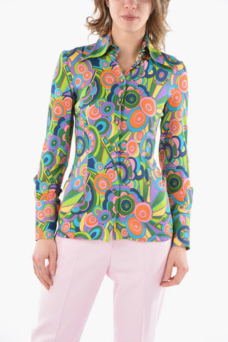 60's Years Printed Multicolor Silk Shirt