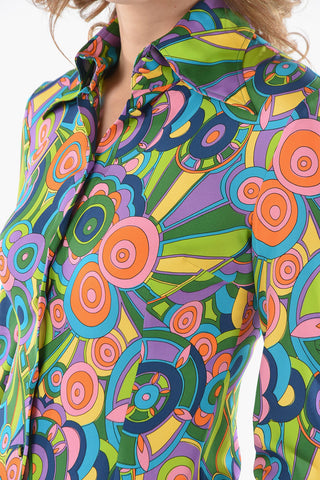 60's Years Printed Multicolor Silk Shirt