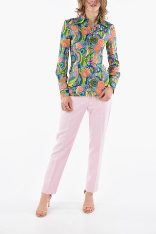 60's Years Printed Multicolor Silk Shirt