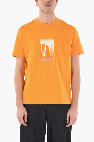 EMPORIO SUSTAINABILITY PROJECT Ribbed Crew-neck T-shirt with Lettering Print