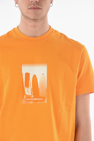 EMPORIO SUSTAINABILITY PROJECT Ribbed Crew-neck T-shirt with Lettering Print