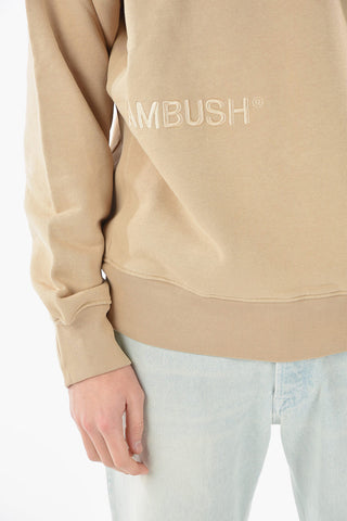 Embroidered-logo Crew-neck Sweatshirt with Ribbed Edges