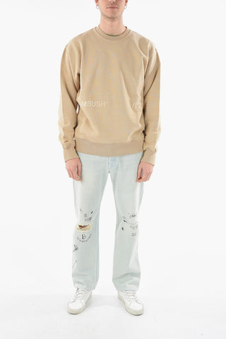 Embroidered-logo Crew-neck Sweatshirt with Ribbed Edges