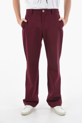 Straight-leg MAROON Trousers with Gold-tone Medusa Button