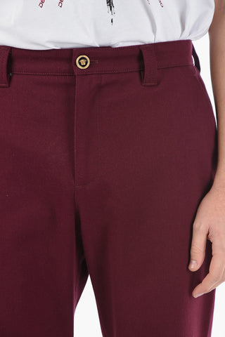Straight-leg MAROON Trousers with Gold-tone Medusa Button