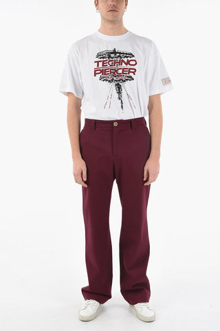 Straight-leg MAROON Trousers with Gold-tone Medusa Button