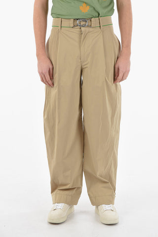 Single-pleated Stretch Nylon Pants with Belt