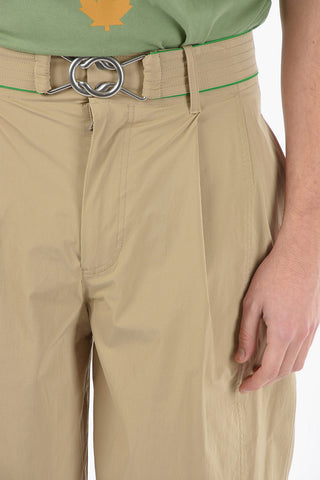 Single-pleated Stretch Nylon Pants with Belt