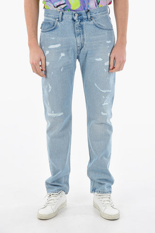 Distressed Mitchel Fit Denims with Light Wash and Medusa Logo Patch 17cm