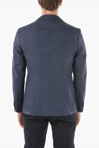 Micro Houndstooth Linen and Virgin Wool Blazer