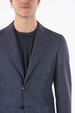 Micro Houndstooth Linen and Virgin Wool Blazer