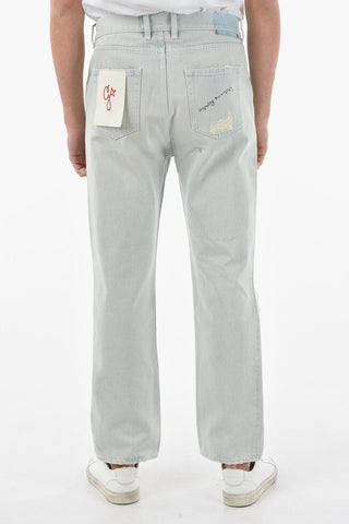 Wide-leg Distressed Denims with Delavé Effect 20cm