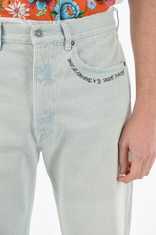 Wide-leg Distressed Denims with Delavé Effect 20cm