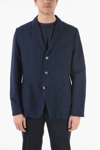 Linen Blend Single Breasted Blazer with Patch Pockets