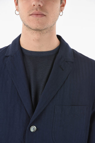 Linen Blend Single Breasted Blazer with Patch Pockets