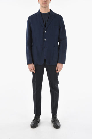 Linen Blend Single Breasted Blazer with Patch Pockets