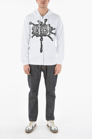 SHIRT Brushed Cotton Sweatshirt with Hood and Zip Closure