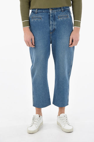 Straight-leg Denims with Worn Effect and Back Logo Patch 21cm