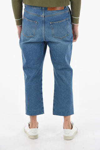 Straight-leg Denims with Worn Effect and Back Logo Patch 21cm
