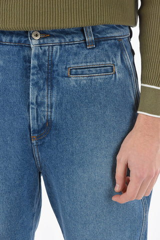 Straight-leg Denims with Worn Effect and Back Logo Patch 21cm