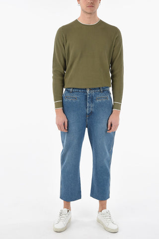 Straight-leg Denims with Worn Effect and Back Logo Patch 21cm