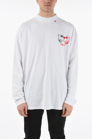 Mock Neck HALFTONE FACES Printed T-Shirt
