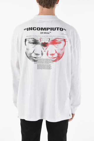 Mock Neck HALFTONE FACES Printed T-Shirt