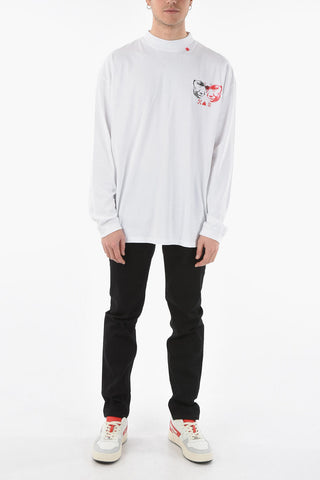 Mock Neck HALFTONE FACES Printed T-Shirt