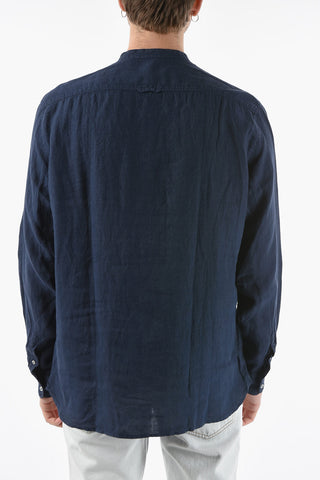 Mandarin Collar Flax Shirt with Breast Pocket