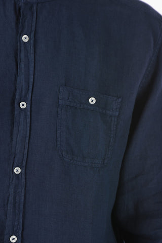 Mandarin Collar Flax Shirt with Breast Pocket
