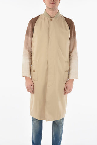 Cotton-gabardine Sleeve-less Trench with Ribbed Collar