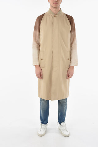 Cotton-gabardine Sleeve-less Trench with Ribbed Collar