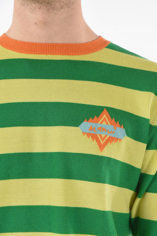 Crew Neck Awning Striped Motif Virgin Wool Sweater