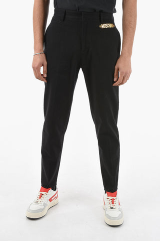 COUTURE! 5 Pockets Stretch Cotton Pants with Metallic Logo 