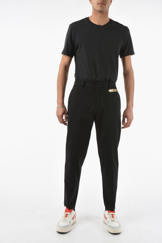 COUTURE! 5 Pockets Stretch Cotton Pants with Metallic Logo 