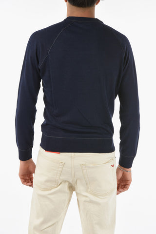 Crew Neck Flax Blend Sweater with Visible Stitchings