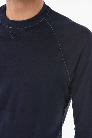 Crew Neck Flax Blend Sweater with Visible Stitchings
