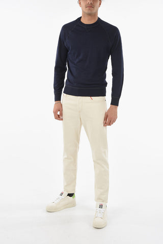 Crew Neck Flax Blend Sweater with Visible Stitchings