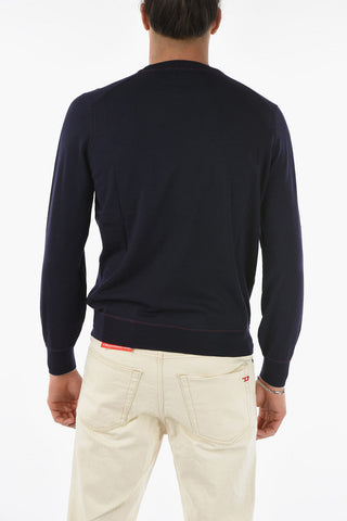 Crew Neck Cashmere Blend Sweater with Visible Stitchings