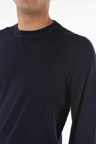 Crew Neck Cashmere Blend Sweater with Visible Stitchings