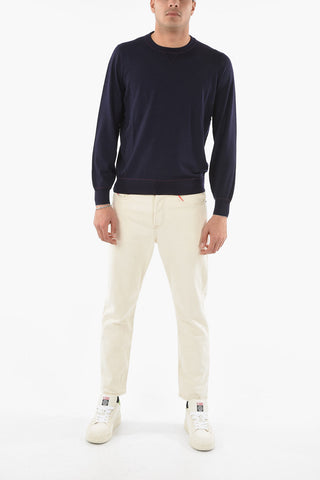 Crew Neck Cashmere Blend Sweater with Visible Stitchings