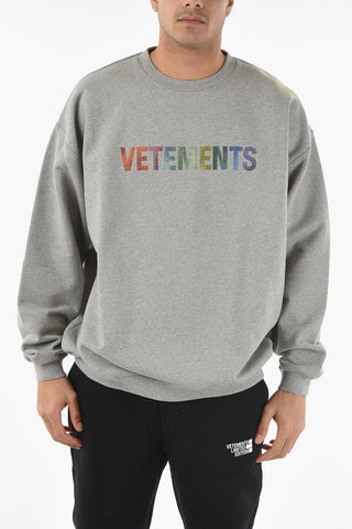 Crew Neck UNISEX Crystal Logo Cotton Sweatshirt