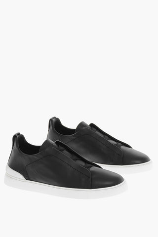 Elastic Lace-up TRIPLE STITCH Leather Sneakers